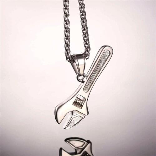 Hiphop necklace men Wrench pendant with stainless steel rope chain Mechanic Biker Jewelry P2455G