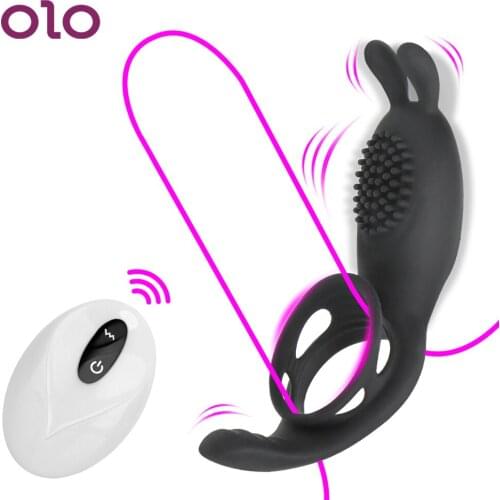 OLO 2 in 1 Vibrating Ring G-Spot Clitoris Stimulation 9 Frequency Remote Control Male Delay Ejaculation Sex Toys for Men Couples