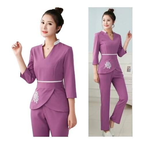 Spa Uniforms Women Workwear Beauty Clothing Beautician scrubs Work Clothes Beauty salon tattoo artist Uniform 2pcs Set Wholesale