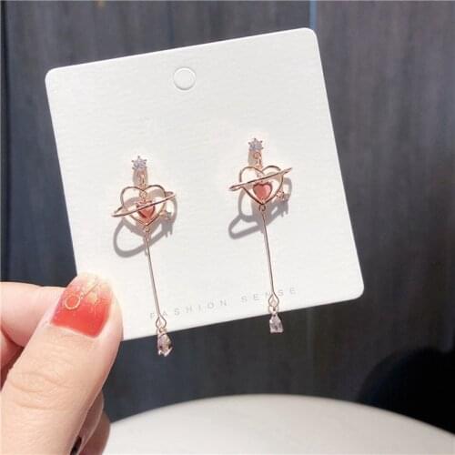 New Fashion Trendy Cute Crystal Heart Dangle Earrings For Women Daily Sweet Personality Accessories