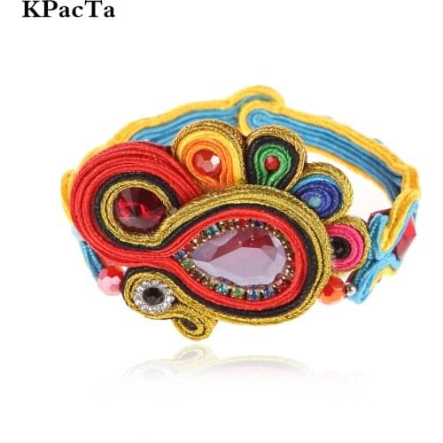 KPACTA Ethnic Style Leather Bracelet Fashion Jewelry Women Soutache Crystal decoration Handmade Charm Bracelets Gifts Bileklik