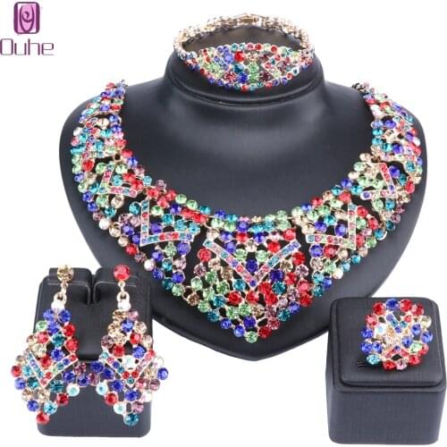 Women Bridal Crystal Jewelry Sets Wedding Engagement Necklace Earrings Ring For Brides Party Costume Decoration Jewellery