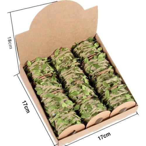 12pcs/set 5m/roll Natural Jute Twine Burlap Leaf Ribbon with Artificial Vine Green Leaves for Wedding Home Garden