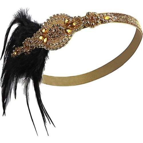 1920s Gatsby Flapper Feather Headband 20s Accessories Crystal Beaded Wedding Headpiece