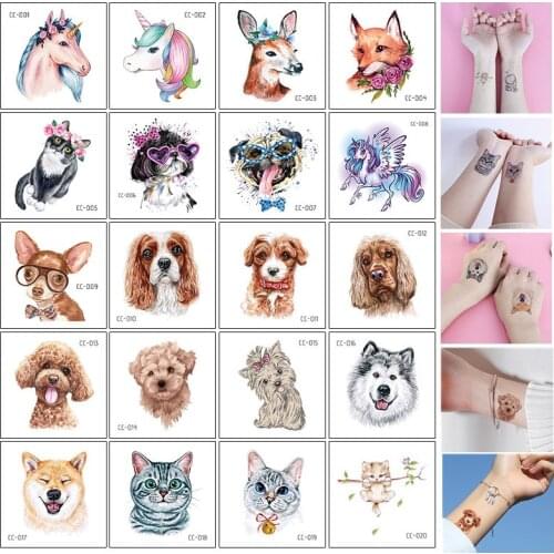 20PCS Cartoon Tattoos Children Party Makeup Flower Cat Dog Unicorn Butterfly Temporary Body Art Disposable Stickers Fake Tattoo