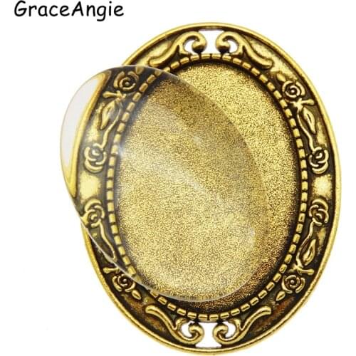 3pcs Brooches Blank Settings Cabochon pins Bases Bezel Trays Fit 35*25mm Cabochon Cameo Vintage Jewelry Accessories women Gift
