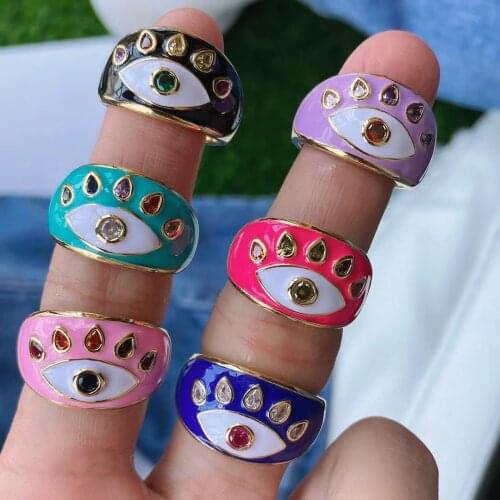 8Pcs The Latest Trendy Eye Adjustable Ring,Eye Colorful Enamel Jewelry, Exquisite Neon Charm Ring