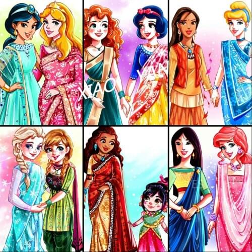 Disney 5D DIY Diamond Painting Princess "Indian Dress Wear" Illustration Round Diamond Embroidery Handicraft Home Decoration