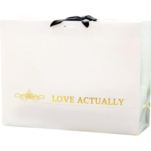 White color + gold logo printing CMYK packaging custom paper bag