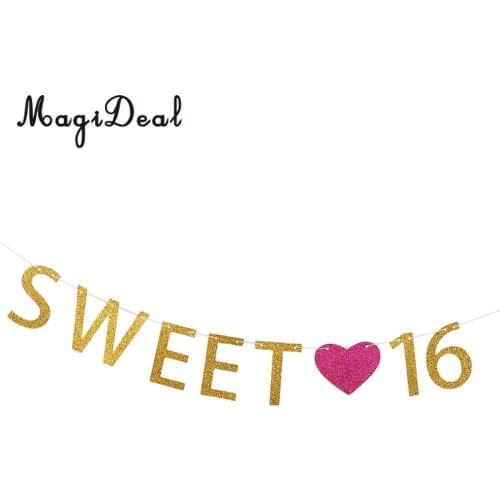 Glitter Gold Sweet 16 Rose Heart 16th Birthday Banner Garland Age 16 Table Confetti Scatters Party Accessories