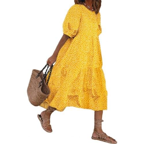 Bohemian Dress 2021 Hot Summer Puff Sleeve Sundress Vintage Printed Polka Dot Party Dresses Beach Robe Sundress Vestido M-3XL