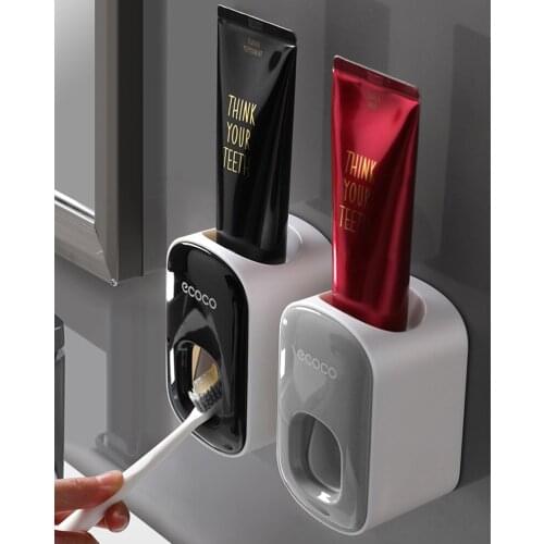 Household Automatic Toothbrush Holder Dispenser Squeezer Rack Wall-Mounted Extruder Nail-free Bathroom Shelf Accessories Set