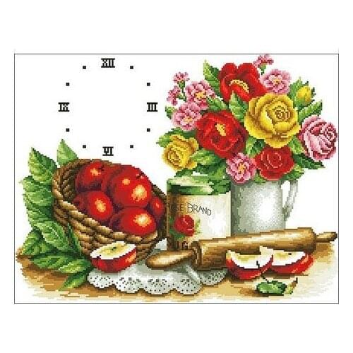 11CT Timepiece Clock Kits embroidery Cross Stitch stitches 60*50cm Fruit and flower CS-028CLO