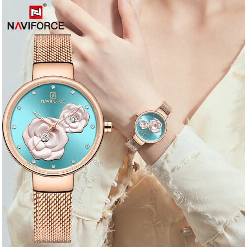 Luxury Brand NAVIFORCE Ladies Watches Fashion Creative 3D Rose Women Casual Dress Wrist watch Waterproof Clock Relogio Feminino