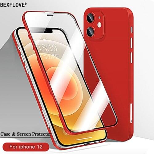 Tempered Glass Phone Case For iPhone 12 11 Pro Max Mini Case 360 Full Protection Matte Cover For iPhone 12mini Shockproof Coque