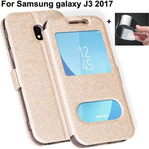 Open window cases For Samsung Galaxy J3 2017 Case Cover Luxury PU Leather Flip back Cover For Samsung J330 SM-J330F phone coque