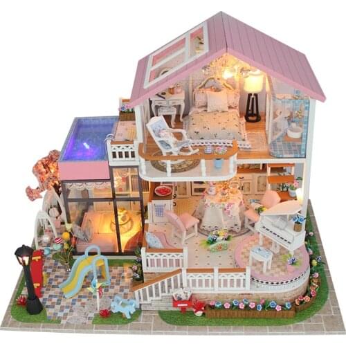 DIY Wooden Dollhouse Deluxe Princess Room Architecture Doll Houses Miniatures with Furniture Toys for Children Friend Gift