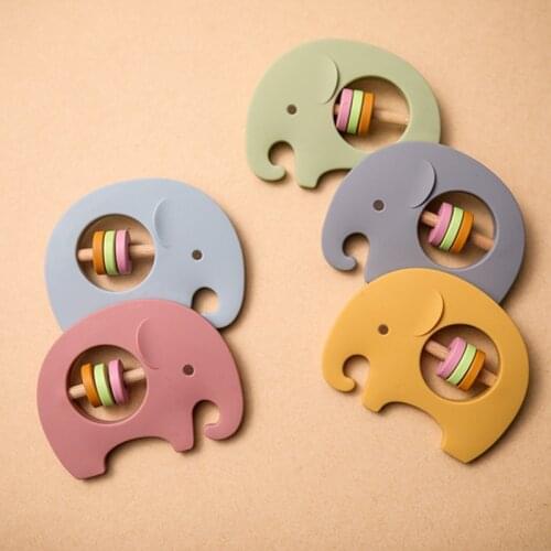 Baby Rattle 1Pcs Food Grade Silicone Color Cartoon Elephant Rattle Teething BPA Free Children Molar Toys Chew Accoressies Gifts