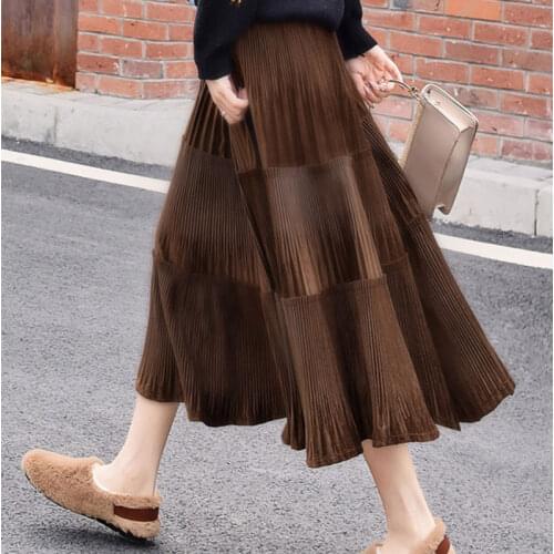 Long ruffle skirt black brown corduroy high waist a line plus size skirts woman maxi female skirt femme 2020 new clothing spring