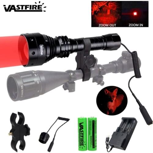 300 Lumens Long Range Red Hunting Gear Flashlight 67MM Lens Adjustable Focus Searchlight 300 Yards Outdoor Zoomable Torch