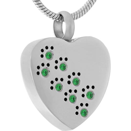 IJD8383 Wholesale Cute Paw Print With Crystal Heart Pet Dog/Cat Cremation Urn Necklace Ash Memorial Jewelry