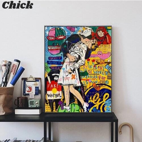 Graffiti Art Victory Kiss Oil Painting On Canvas Print Poster Wall Picture For Living Room Home Decor Decoration Frameless
