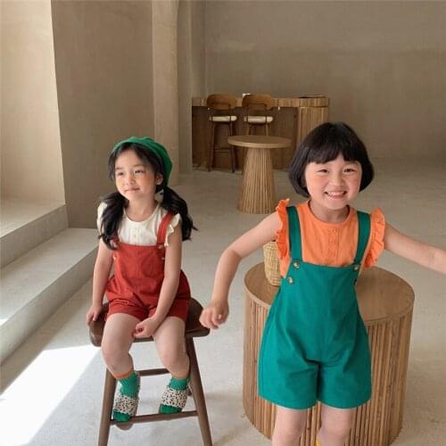 Baby Girls Overalls 2021 New Summer Kids Fashion Solid Thin Soft Short Jumpsuit Toddler Baby Cotton Cute Shorts Girls Pants