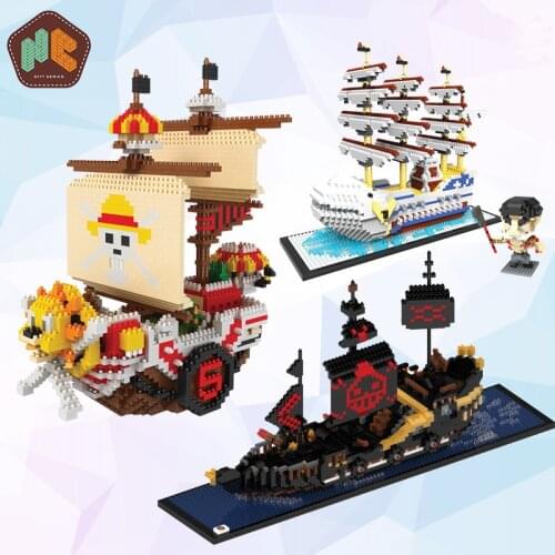 HC Blocks Big Size THOUSAND SUNNY Boat Building Toys One Piece Kids Gifts Ship Model Black Pearl Auction Figures Children Toy