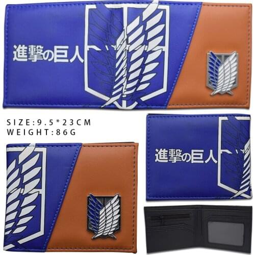 Anime Attack on Titan Purse Metal Logo Quality Leather Short Wallet with Zipper Coin Pocket ID Card Holder Slot Gift Men Wallets