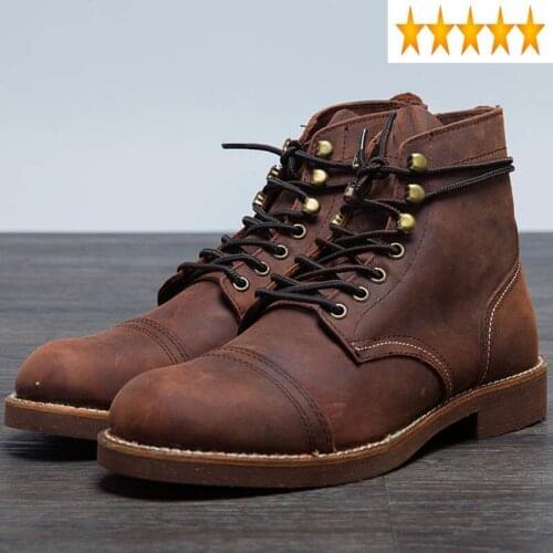 Leather Harajuka Vintage Mens Genuine Motorcycle Boots Spring Autumn New Lace Up Round Toe Fashion Unisex High Top Cargo Shoes