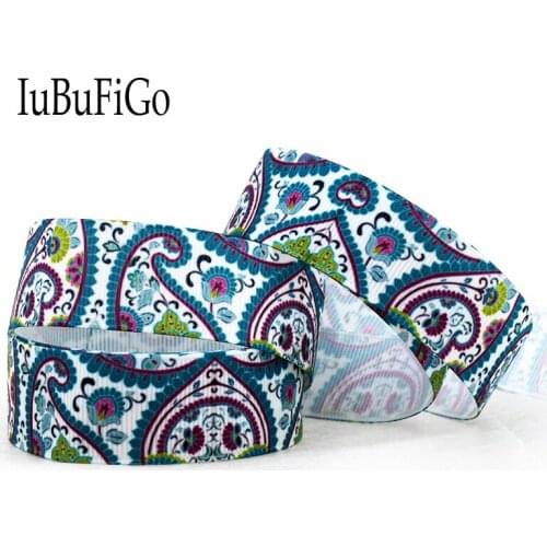 [IuBuFiGo] 50 yards 7/8" 22mm Bohemia Printed Grosgrain Ribbon Paisley flowers ribbons DIY bowhair handmade materials 1152