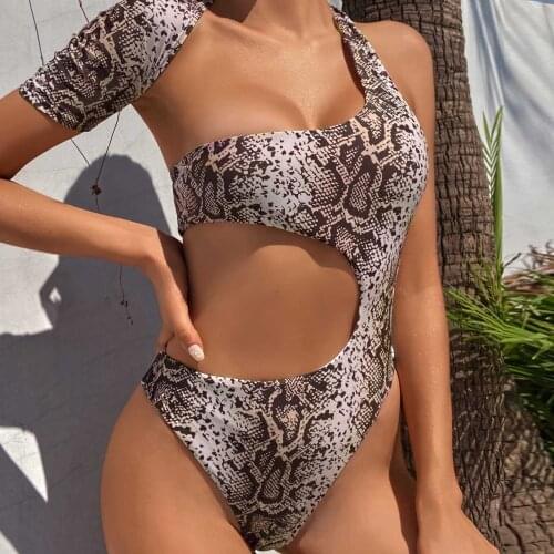 Leopard Swimwear Women Swimsuits Cut Out Monokini Hollow Out One Piece Bathing Suit Women Sexy One Shoulder Bodysuit Beach Wear