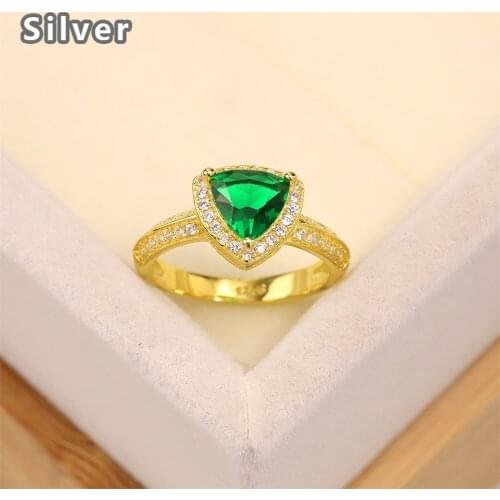 Best selling Europe and the United States S925 silver plated gold wedding ring zircon Lady Green Triangle crystal jewelry
