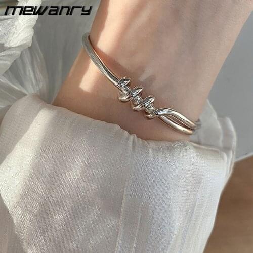 Mewanry 925 Sterling Silver Knotted Opening Bracelet for Women INS Fashion Vintage Simple Elegant Party Jewelry Birthday Gifts