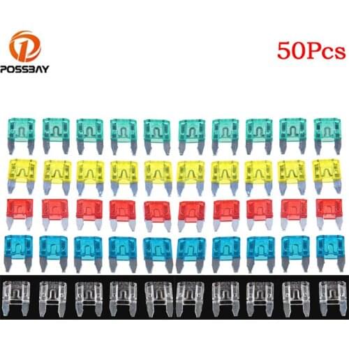 Wholesale 50pcs 5 Colors Fuse Automotive Mini Blade Fuse 10A 15A 20A 25A 30A Fuse Kit Universal for Cars Trucks SUV Motorcycles