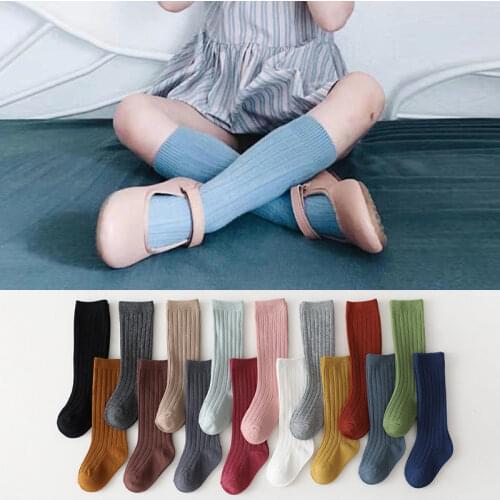 New Baby Boys Girls Soft Cotton Breathable Stripe Socks Children Knee High Long Solid Color School Uniform Socks Toddler Socking