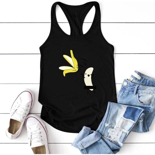 Sexy Sleeveless Slim Short Tanks Ladies Vest Clothes Casual Banana Printed Funny Tanks Tops Summer Tops for Women
