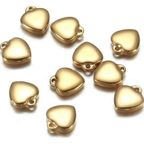 100% Stainless Steel 3D Heart Charms For Jewelry Making Gold/Silver Color Metal Mini Heart Charm Wholesale 20pcs