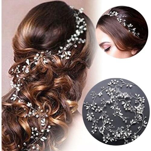 Bridal Pearls Wedding Hair Vine Hairband Hair Accessories Crystal Beads Flower Headpiece Headdress Headbands Hairdress