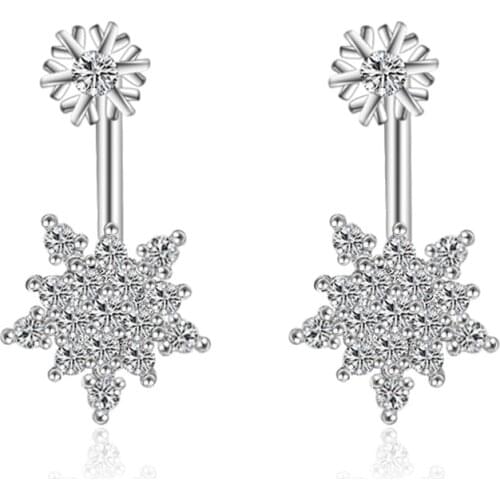 Hot Sell Wholesale 2017 New Fashion Design Cute Snowflake Shiny Zircon 925 Sterling Silver Stud Earrings for Women Jewelry Gift