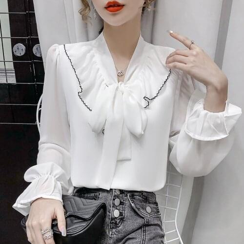 2021 New Spring Autumn Girls Long Sleeve Ruffled Collar Pullover Chiffon Shirt