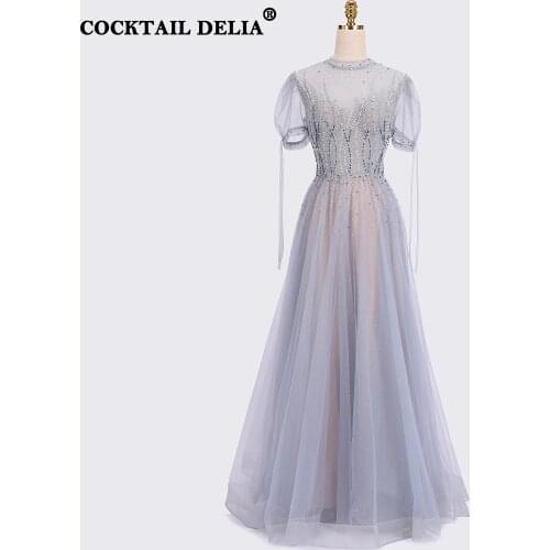 Blue A-Line Long Party Dresses Woman For Weddings Elegant Ceremony Evening Dress 2021 Sparkly Crystal Beads Sleeves Formal