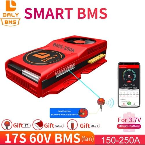 Smart BMS 17S 60V 150A 200A 250A Bluetooth 485 to USB device CAN NTC UART software Li-on Battery protection Board BMS With Fan