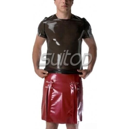 Suitop men 's transparent black latex t-shirt for men
