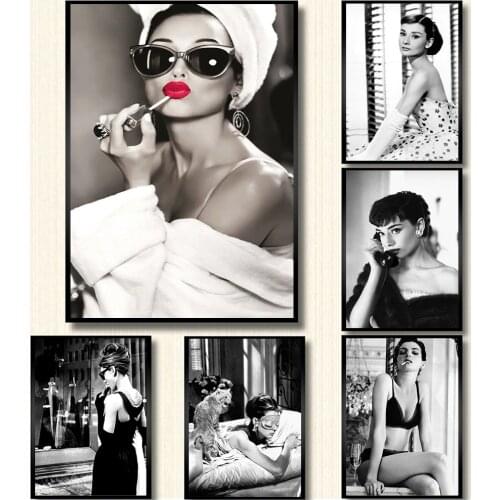 Audrey Hepburn Vintage Poster and Prints Retro Black White Fashion Sexy Canvas Painting Modern Wall Pictures Bedroom Home Decor