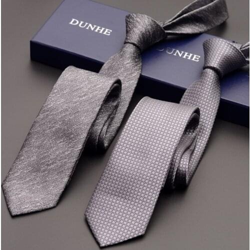 High Quality 2019 Fashion New Silk Wedding Ties for Men Tie slim 6cm Necktie Designers Brand Gray Sliver Neck Tie with Gift Box