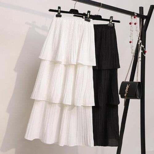 2020 3 Layered Women Skirt Black White Korean Style Long Skirt Summer Pleated Skirt Chiffon layer cake sun skirt female