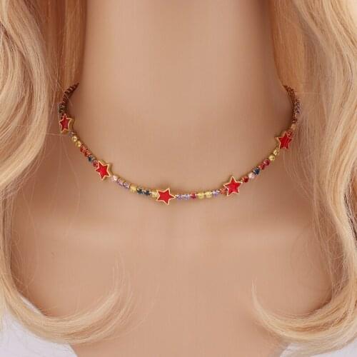 Rainbow Tennis Necklaces for Women Gold Crystal Colored Stone Enamel Star Necklace Choker CZ Cubic Zirconia Jewelry Christmas