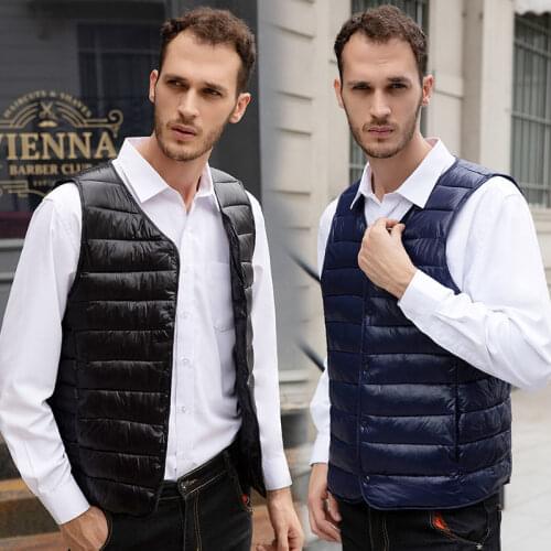2021 New Fashion Ultra Light Down Vest Men Spring Autumn Sleeveless Collarless Vest Male Casual Winter White Duck Down Waistcoat