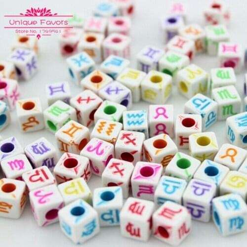 240pcs Mixed Colors Acrylic Zodiac Cube Beads Loose Spacer w/ Hole for Handmade Loom Band,Bracelet,Anklet,DIY Jewelry Making